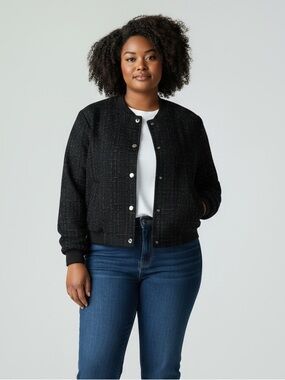 NWT Women’s Black Tweed Bomber Jacket